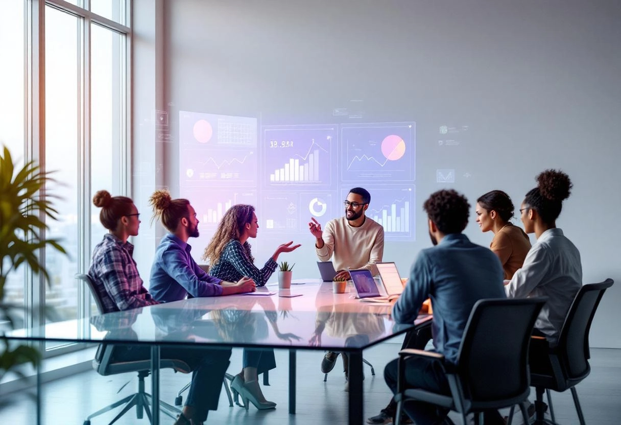 Business person analyzing forecasting data on a digital screen
